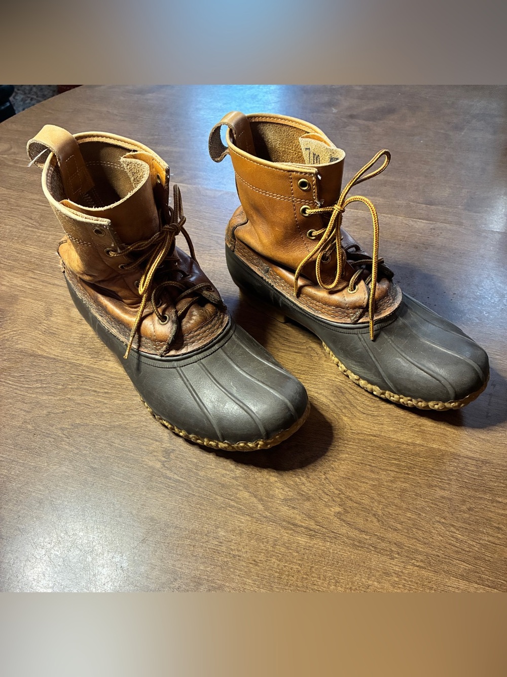 L.L. Bean Men's Tan Leather and Black Rubber Duck Boots 7M
